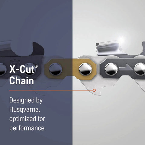 Close-up of X-Cut Chain designed for Gas Chainsaw With 20 Inch Bar And Auto Oiler Three Point Five HP 55cc Two Cycle X Torq Engine