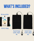 Wind Assist Kit For Shade 2.0 And Earlier By Shibumi Stabilizes Beach Canopy With Easy Clip In Anchors, carry bag, and sand bags.