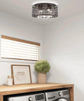 Brielle 15 Inch Modern Crystal Drum Flush Mount Ceiling Light With Cascading Crystals, 4 Light in laundry room setting