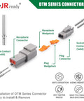 Deutsch DTM Connector Crimp Tool Kit Pro Grade With 104 Solid Contacts installation guide showing plug connector and socket contact