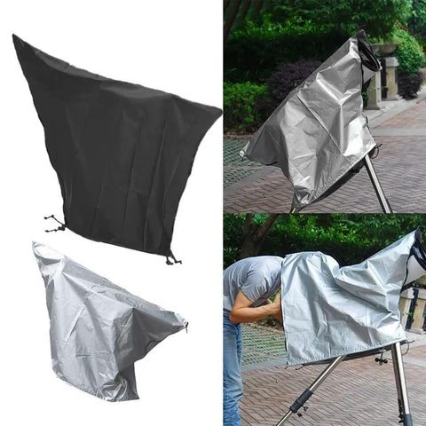 All Weather Telescope Dust Cover For Outdoor Astronomy Gear Waterproof Rain Hood in black and silver, fits telescope