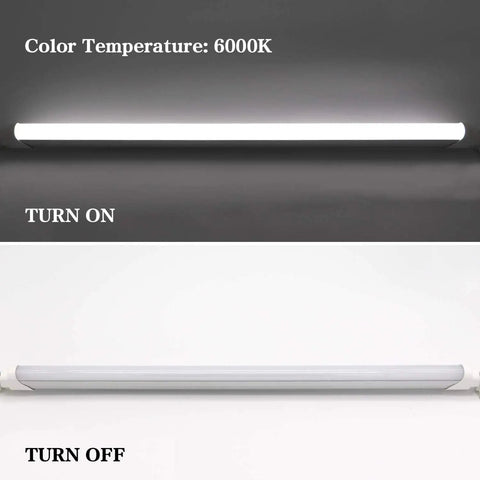2Ft LED Tube Lights 8W Replacement For Fluorescent 6000K Cool White Ballast Bypass Pack Of 4 turned on and off comparison