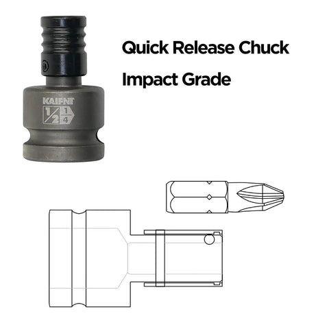 Square Drive Quick Release Bit Holder Adapters for Impact Wrenches 3 Piece Set Tough Chrome Moly Steel with Gray Phosphate Finish