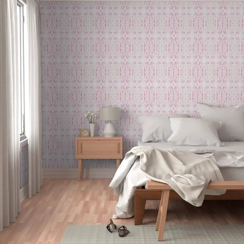 Rock Solid Abstract Wallpaper with Faux Acid Pattern designed for Busy Homes and Shops PVC Free Heavy Duty Polyester Face in a stylish bedroom.
