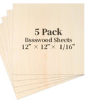 Five Pack 12 By 12 Inch Basswood Plywood Sheets One Sixteenth Inch Thick Unfinished Wood Blanks for Laser Cutting Engraving