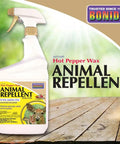 Hot Pepper Wax Animal Repellent Spray 32 Oz Ready To Use packaging with deer image on green background