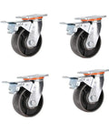 Heavy Duty Cast Iron Swivel Caster Wheels 4 Pack With Locking Brakes, showcasing durable wheels with stainless steel mounts.