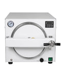 Front view of Stainless Steel 18L Autoclave High Pressure Temperature 1100W LED Steam Sterilizer with control panel and valve.