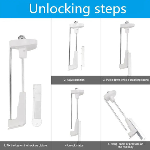 Diagram showing unlocking steps for Two Pack Magnetic Security Key For Slatwall And Peg Hook Displays, Anti Theft Magnet Key.