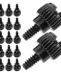 100 Pack Black Carbon Steel Thumb Screws For PC Cases With Anti Loosening Design, tool-free locking fasteners displayed in a row.