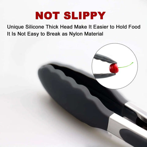 Two Pack Black Kitchen Tongs Set Pro Grade Silicone BPA Free Nonstick Stainless Steel BBQ Grilling Tongs with Locking Mechanism
