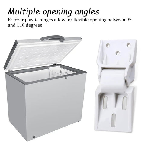 Three Pack Universal Chest Freezer Door Hinge Replacement With Screws 3 Hole Design Easy Install For Foldable Freezers Display And Storage Cabinets Durable ABS Plastic Supports 95 110 Degree Opening