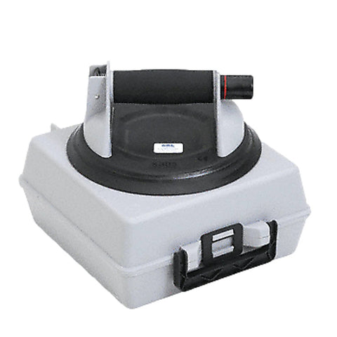 8 Inch Pump Activated Vacuum Lifter With One Hand Operation, featuring a soft contoured sure grip handle, in protective carrying case.