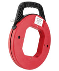 250 Ft Electrician Fish Tape Reel with Spring Steel Fishtape, red round reel with black handle for pulling wire through conduits.