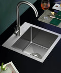 Top view of 20 Inch Drop In Kitchen Sink In Stainless Steel With Brushed Nickel Finish, Single Bowl Compact Design For Small Kitchens installed