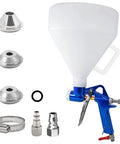 Heavy Duty Air Texture Gun For Drywall And Joint Compound equipped with three tips, 1.5 gallon hopper, and various connectors.