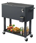 80 Quart Rolling Ice Chest Cooler Cart For Patio And Poolside Parties Portable Bar Beverage Cooler With Drain Plug Easy Clean Stand Up Cart For Backyard BBQ And Outdoor Entertaining Gray