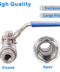 DERNORD stainless steel 304 ball valve with blue lever, 1/4" NPT, full-port, locking device