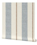 Fresh Printed Modern Striped Vinyl Wallcovering Featuring Subtle Leather Texture Ultra Durable Pastable Wallcover with blue stripes