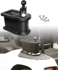 Golf Cart Ball Washer And Club Cleaner Kit with detachable system and universal mounting bracket shown on golf cart.