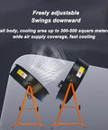 Heavy Duty Industrial Circulator Fan With 85Cm Steel Blades And 500W Motor For Straight Shot Warehouse Ventilation And No Sweat Barn Cooling Featuring Tough Rolling Wheels, adjustable tall design, orange stand.