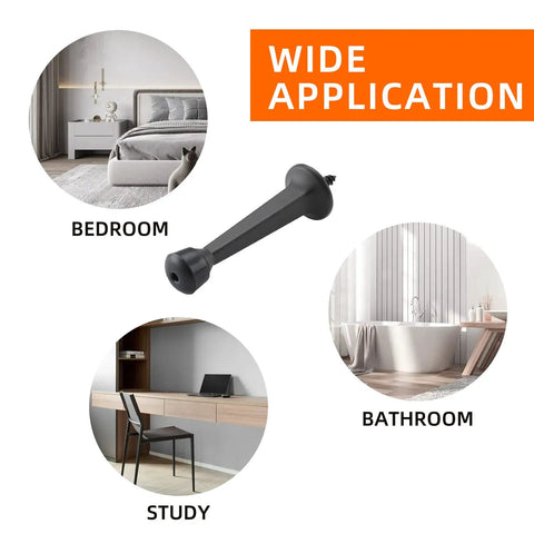 Super Sturdy Three Inch Heavy Duty Door Stops In A Spiffy Twelve Pack Featuring Dang Tough Solid Zinc Alloy Build And A Sleek Matte Black Finish To Safeguard Your Walls With Zero Fuss in bedroom, study, and bathroom settings.