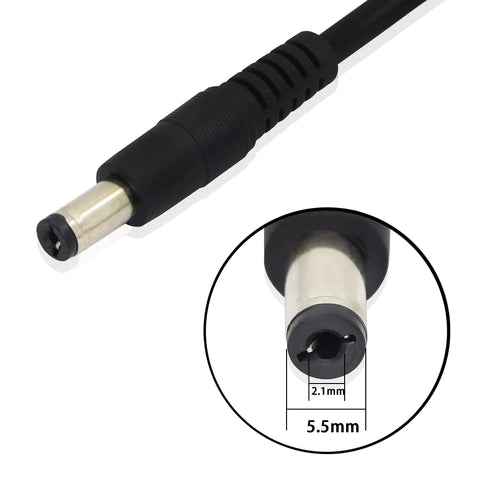 Close-up of 5.5X2.1MM DC plug end of 12V DC Auto Cigarette Lighter Power Adapter Cable for vehicles.