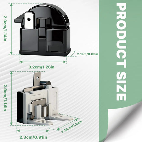 Two Piece PTC Starter Relay And Overload Protector Kit dimensions for mini fridges and LG refrigerator compressors replacement