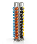 Rotating Nespresso Capsule Carousel With 360 Degree Rotation Holds 50 OriginalLine Pods in Chrome Finish on white background
