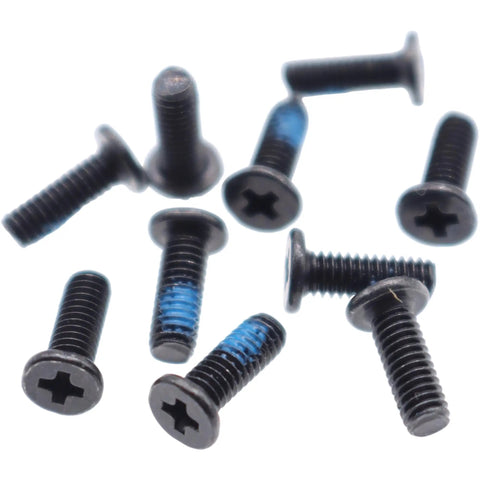 Top Tier M2.5 X 7.0mm Phillips Flat Head Screws 10 Pack Nickel Plated Heavy Duty Replacement Kit, dark screws with blue thread.