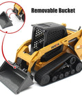 Three In One Skid Steer Loader Toy With Metal Loader Forklift And Grabber Arms One Fifty Scale Tracked Construction Vehicle For Kids Realistic Moving Arms Durable Metal Build Ideal Gift For Ages 3 And Up showing removable bucket attachment