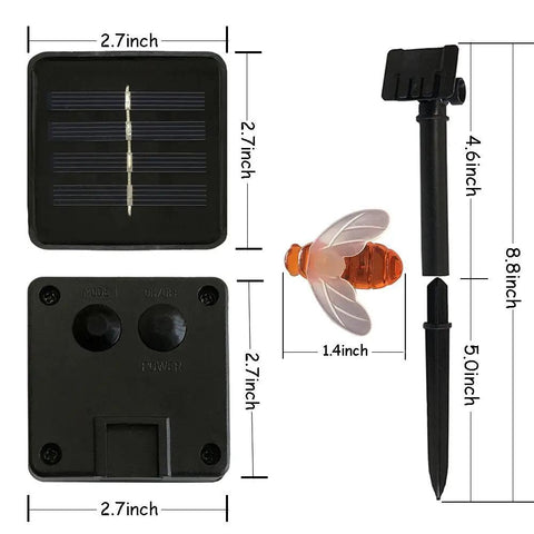 Solar Honey Bee String Lights With 20 Led Outdoor Waterproof Decor components including solar panel, bee LED, and ground spike