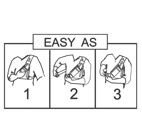 Instruction diagram showing installation of Hands Free Barcode Scanner Holster Chest Harness With Adjustable 4 To 8 Inch Depth.