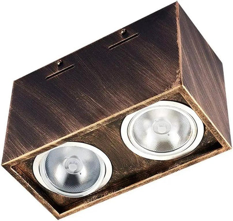 iumLeap Recessed Lighting Housing Trim Kits Wall Mounted Downlights Square Spotlights Led Ceiling Light Ceiling Double Head Light s Retro Vintage Downlight 360°, White Light_7w in bronze finish with two adjustable lights.