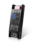 Ultra Compact 12 Volt 10 Amp 120 Watt Switching Power Supply in black aluminum housing with output terminals.