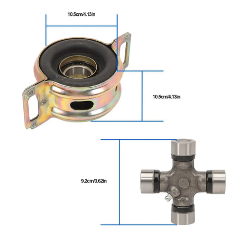 Drive Shaft Center Support Bearing Assembly And U-Joints Kit 372300K040 showing bearing and U-joint dimensions