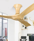 Modern 54 Inch Ceiling Fan With Light Super Silent Wireless Remote Smooth Airflow Fast Wall Setup Sleek Abs Wood Blades in living room.