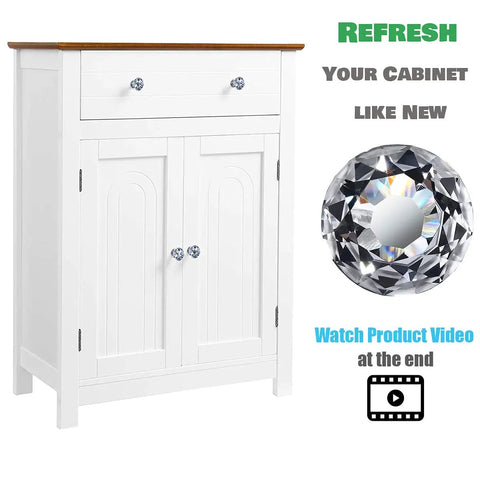 26 Pack Crystal Clear Glass Cabinet Knobs Diamond Cut Drawer Pulls One And A Quarter Inch Diamond, on white cabinet