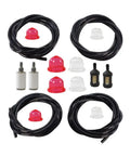 Gas Fuel Line Hose Kit For 2 Cycle Small Engines Includes Four Feet Of Each Black Line In Four ID X OD Sizes Plus Fuel Filter Primer Bulb And Repair Kit For Weed Eater Chainsaw Trimmer, showing hoses and parts.