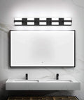 Sleek Black 5 Light Vanity Bar Over Mirror LED Bathroom Light 34 Inch Dimmable White Glow Modern Bath Fixture