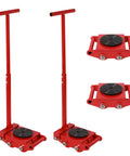 4 Piece Red Carbon Steel Machinery Mover Dolly Set 6 Ton 13200 Lb Capacity 4 Wheel 360 Degree Rotation Heavy Duty Industrial Equipment Movers With PU Casters, featuring two dollies with handles and two dollies without.