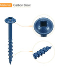 Close-up of Eight By One And One Half Inch Pocket Hole Screws Set 200 Square Drive Self Tapping Wood Screws with blue coated finish