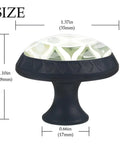 4 Pack Cabinet Knobs With Vintage Ogee Ovals In Sage Green Pattern, showing dimensions and crystal glass top view