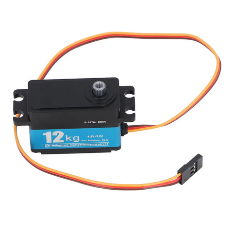 Heavy Duty Digital Servo Motor With 12kg Torque And 90 Degree Sweep featuring all steel gears in waterproof aluminum case.