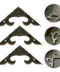 Triangular Carved Box Corner Protectors Set, Metal Safety Guards For Wooden Jewelry Boxes, Old School Retro Design