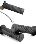 2 Pack Non Slip Motorcycle Hand Grips Open End Seven Eighths Inch Twenty One Millimeters Twenty Four Millimeters Fits Dirt Bike Scooter Motocross Vintage Soft Rubber Thruster Grips With Durable Soft Rubber For All Weather Riding, showing diamond-patterned black grips.