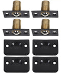 Smooth Quiet Close Stainless Steel Door Ball Catch With Strike Plate, Adjustable For Wide Gaps, set of 4 with black plates
