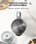 Top view of Compact Stainless Steel Electric Kettle 0.8L Portable For Camping, Travel, Office And Home with open lid