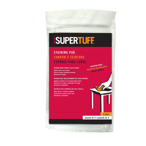 Twin Pack 4x5 White Terry Cloth Staining Pad With SuperTuff Sponge For Smooth No Mess Stain Application packaging