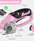 Cordless Electric Scissors For Crafting And DIY Projects With LED Light 4V Box Cutter Pink with blade and grip details